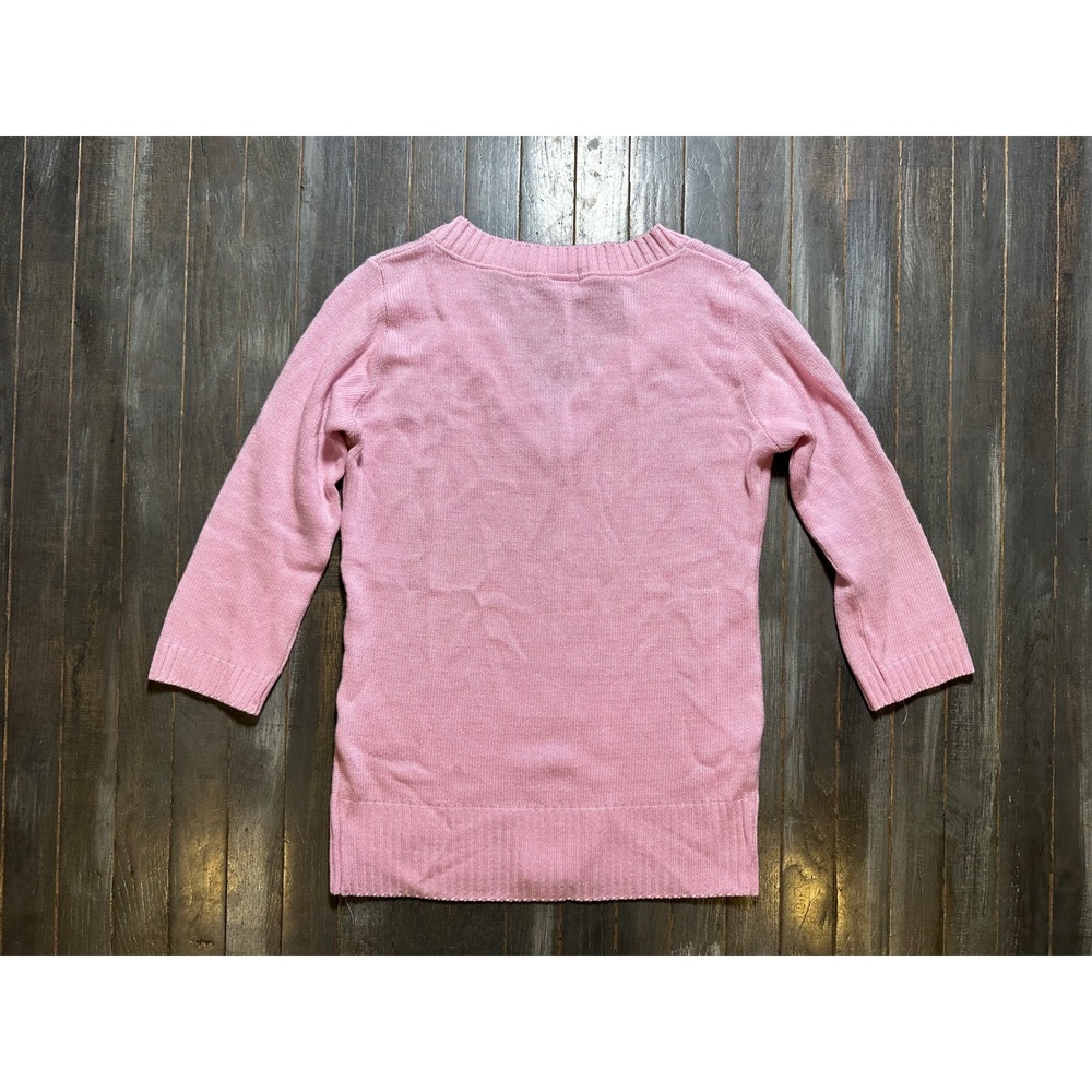 Playboy Pink Cable Knit V-Neck Sweater 3/4 Sleeve Bunny Logo Y2K Women Medium